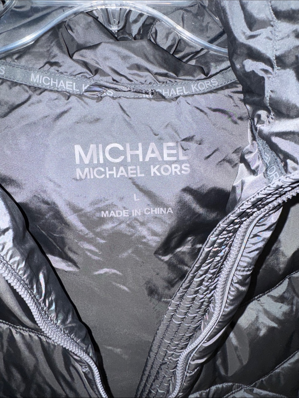 Michael Kors Black/Charcoal Gray packable Quilted Hooded Vest - Picture 3 of 6
